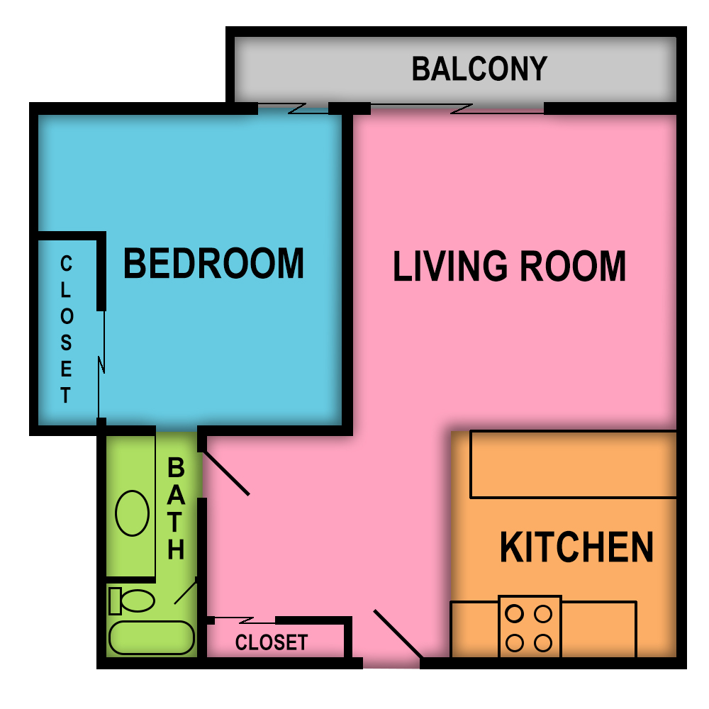 This image is the visual schematic floorplan representation of Plan a at Academy Pointe Apartments.