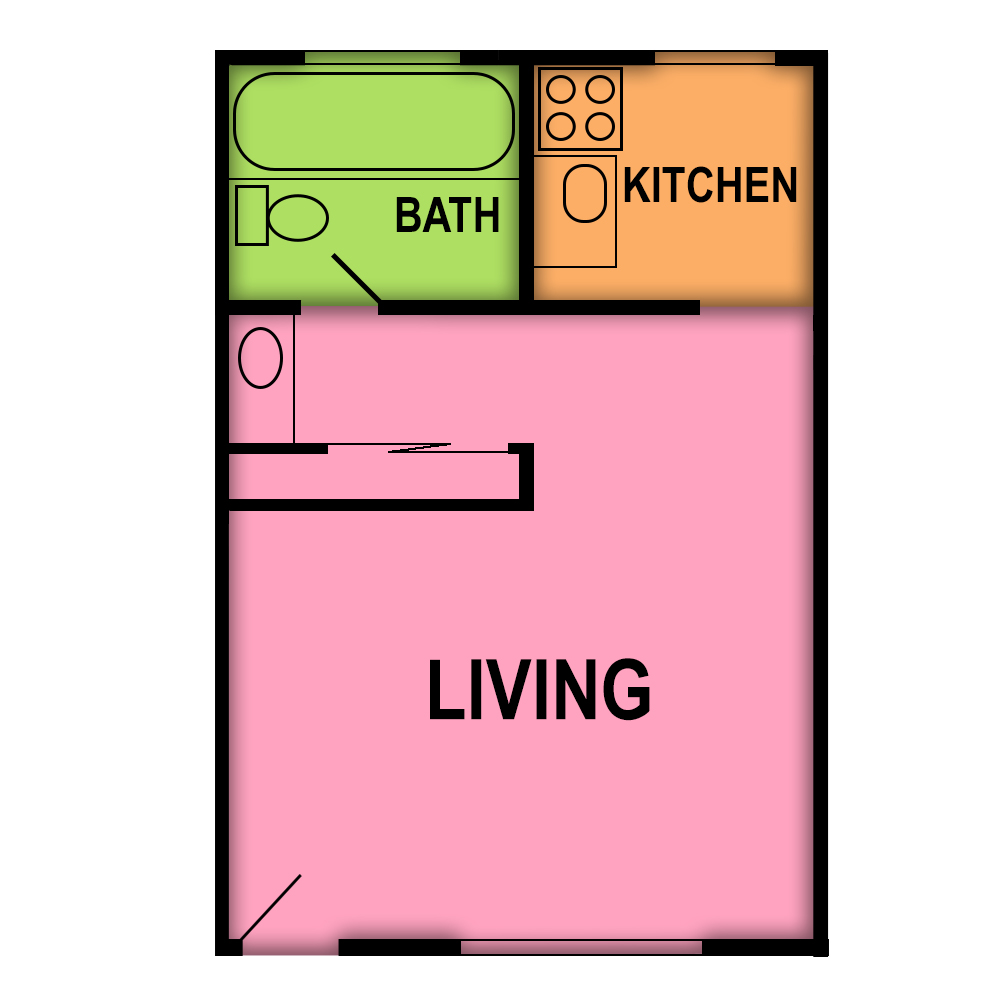 This image is the visual schematic floorplan representation of Plan b at Academy Pointe Apartments.